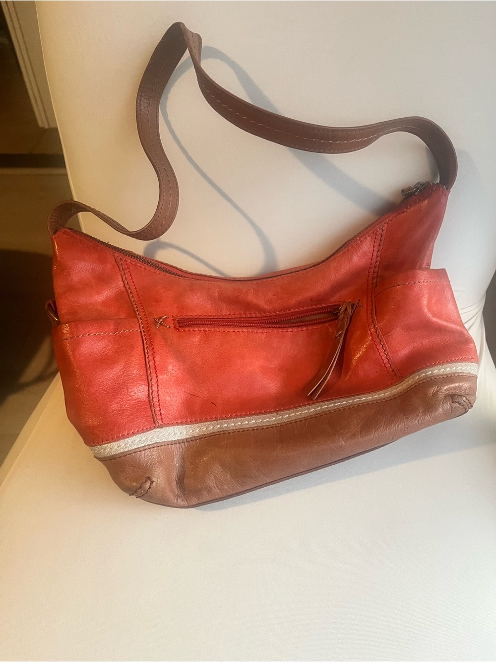 The Sak Red and Brown Leather Shoulder Bag Y2K